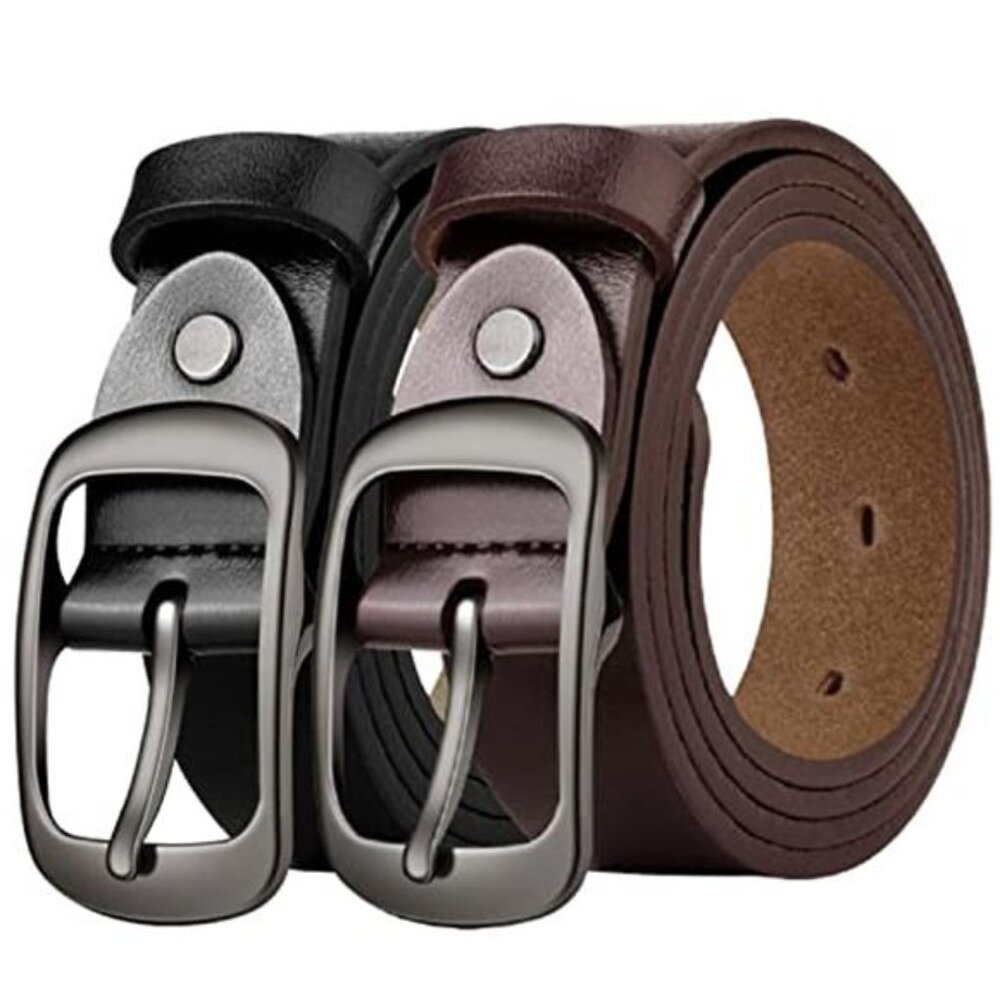 2 Pack Leather Belt Women Pin Buckle Adjustable Jeans Dress Belt